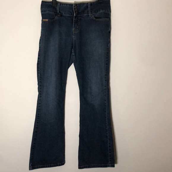 Y2K women’s Levi Strauss stretch high waist rib snap jeans bootcut Sz 10 31” - Picture 1 of 12